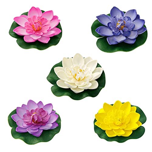 Tsling 5 Stück Künstliche Seerosen,Schwimmende Blumen Simulation Lotusblume aus Schaumstoff Decor,Eva Schwimmende Wasserlilie 10cm,für Fischteich Aquarium Garten Teich Terrasse von Tsling