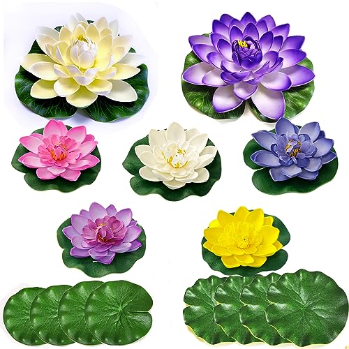 Tsling Künstliche Lotusblume,Simulation Schwimmende Wasserlilie Teichpflanzen Seerose 10cm,Simulation Seerosen für Dekoration,Schwimmende Pool (Gemise Farben 15pcs) von Tsling