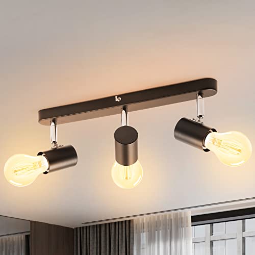 Tsling LED Deckenstrahler 3 flammiger,Schwarz E27 Deckenleuchte Strahler Schwenkbar,Modern Drehbar Wandspot,Metall Innen Deckenspots für Wohnzimmer,Schlafzimmer,Küche,Schaufenster,mit Glühbirnen von Tsling