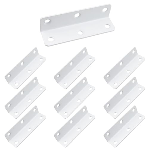 Tsnamay 10 Stück weiße L-Halterung, robuste Eckstrebe, Edelstahl-Regalhalterung, Winkelhalterung für Regale, 80 x 22 x 22 mm, 6 Löcher von Tsnamay