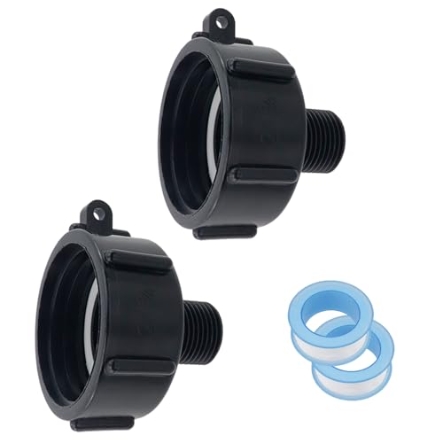 Tsnamay Grobschlauch-Gartenarmaturen, Gewindeanschlüsse, Kunststoff, schwarz, 3,9 x 5,7 x 7,3 cm, Tankhahn auf Tank-Adapter für Wasser, IBC-Ablaufadapter oder Gartenschläuche, 2 Stück von Tsnamay