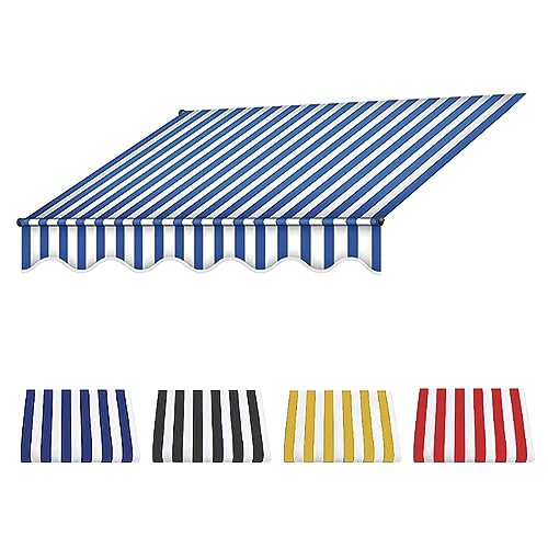 Einziehbar Terrasse Markisenstoff Draussen Garten überdachung Markisenbespannung ,Ersatz für Einziehbare Klemmmarkise, Draussen Wasserdichtes Vordach überdachung Aus 100% Polyester-Blue+white||3m von TsoLay