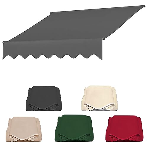Einziehbar Terrasse Markisenstoff Draussen Garten überdachung Markisenbespannung,Ersatz für Einziehbare Klemmmarkise, Draussen Wasserdichtes Vordach überdachung Aus 100% Polyester-Grau||4m von TsoLay