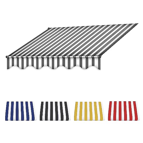 Einziehbar Terrasse Markisenstoff Draussen Garten überdachung Markisenbespannung,Ersatz für Einziehbare Klemmmarkise, Draussen Wasserdichtes Vordach überdachung Aus 100% Polyester-Gray+White||2m von TsoLay