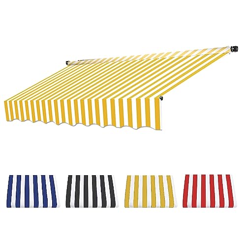 Einziehbar Terrasse Markisenstoff Draussen Garten überdachung Markisenbespannung,Ersatz für Einziehbare Klemmmarkise, Draussen Wasserdichtes Vordach überdachung Aus 100% Polyester-Yellow+White||2m von TsoLay