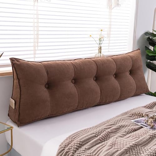 Lesekissen Für Bett Und Sofa Keilkissen Sofa Lendenwirbelkissen Bettkissen Rückenkissen ,Kissen mit abnehmbarem und waschbarem Bezug, mit praktischem Seitenfach-Brown Braun||Length 120cm/47.24in von TsoLAY