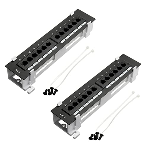 TsoLay 2 x Netzwerk-Werkzeug-Set, 12 Anschlüsse, CAT6-Patchfeld, RJ45, Netzwerk-Wandhalterung, mit Aufputz-Wandhalterung von TsoLay