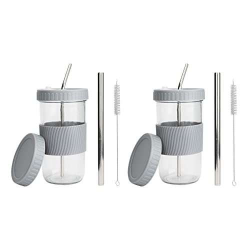 TsoLay 2X 22 Unzen Wiederverwendbare Cup Mason Jar Cups mit Deckel und Strohhalmen Smoothie Cup Wide Mouth Bubble Tea Cup Reisebecher - von TsoLay