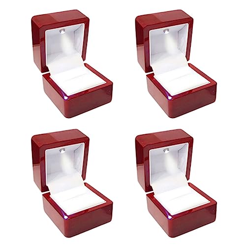 TsoLay 4X Rings Display Box Aufbewahrungsbox Soft Velvet Tray Case Halter Ständer Display Aufbewahrungsbox Show Schmuck Organizer LED Licht Ring Box Rot von TsoLay