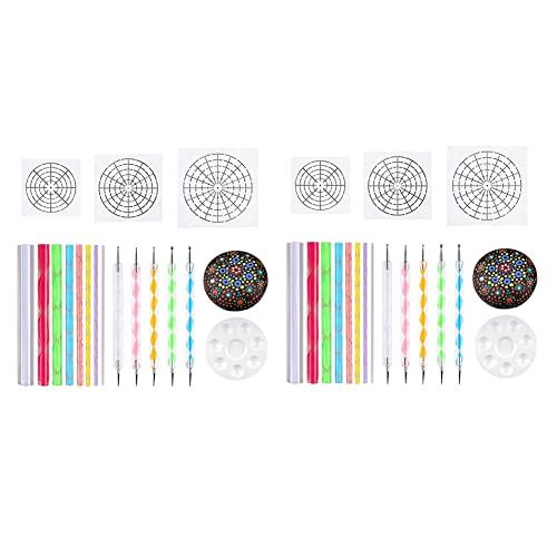 TsoLay Mandala-Dotting-Schablonen-Werkzeuge, Steinmalerei-Set, Kugelstift, Punktierwerkzeuge inklusive Schablone, Farbwanne (34 Stück) von TsoLay