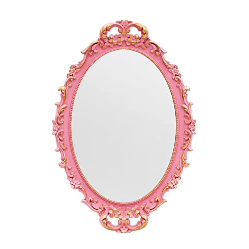 Tstarer Dekorativer Spiegel im Vintage-Stil, mit rosafarbenem Rahmen, Wandspiegel und Tischtablett für Schlafzimmer, Wohnzimmer, Kommode, oval, 24,4 cm B x 36,3 cm L (Pink) von Tstarer