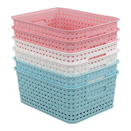 Tstorage Blaue Rosa Weiss Rattan Webart Organisator Plastikkörbe Aufbewahrungskorb Aufbewahrungskiste, 6 Stück Tstorage Blaue Rosa Weiss Rattan Webart Organisator Plastikkörbe Aufbewahrungskorb Aufbewahrungskiste, 6 Stück von Tstorage