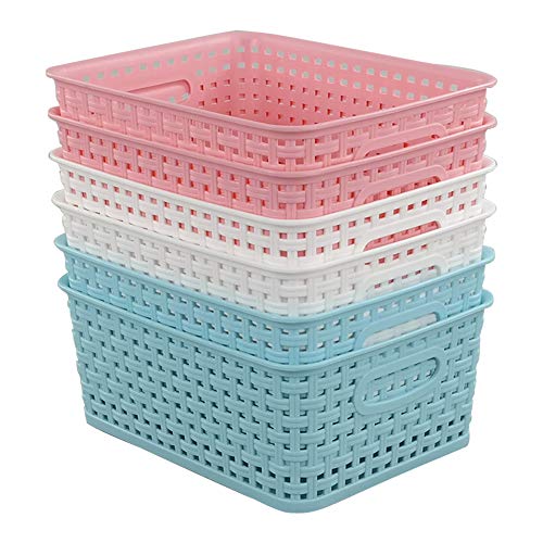 Tstorage Blaue Rosa Weiss Rattan Webart Organisator Plastikkörbe Aufbewahrungskorb Aufbewahrungskiste, 6 Stück von Tstorage