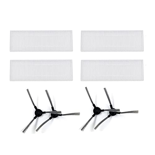 T/F Für Vileda VR 102 / VR 201 / VR 303 Ersatzteile, waschbar 4 HEPA-Filter + 4 Seitenbürsten Zubehör Kit für Staubsaugerroboter von TsuFantisi