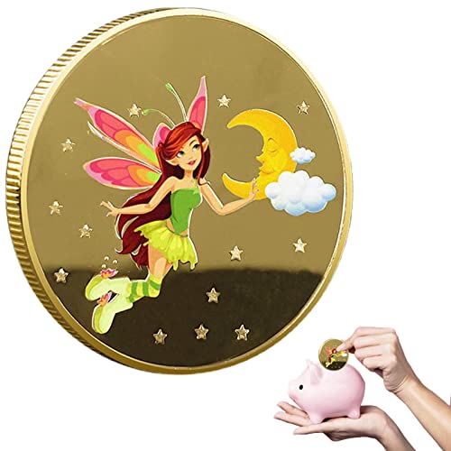 Tsuchiya Zahnfee goldene Münze - Robuste Zahn-Blumen-Fee-Gedenkmünze - Mehrzweck-lustiges Kinder-Glückszahn-Wechsel-Goldmünzen-Geschenk von Tsuchiya