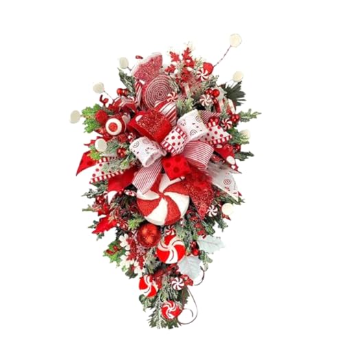 Tsudoku 1 Stück Weihnachts-Zuckerstangen-Kranz, Wie Abgebildet, Aus Kunststoff + Metall für die Weihnachtstreppendekoration An der Haustür, Weihnachtskranz für die Innendekoration von Tsudoku