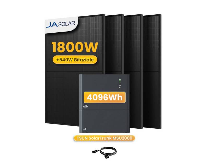 Tsun Balkonkraftwerk 1800W TSUN SolarTrunk MSU2000, All-in-One Speicher mit Zusatzakkus, (4x JASolar 450Wp Full Black im Lieferumfang enthalten), Integrierter Hybrid Mikrowechselrichter von Tsun