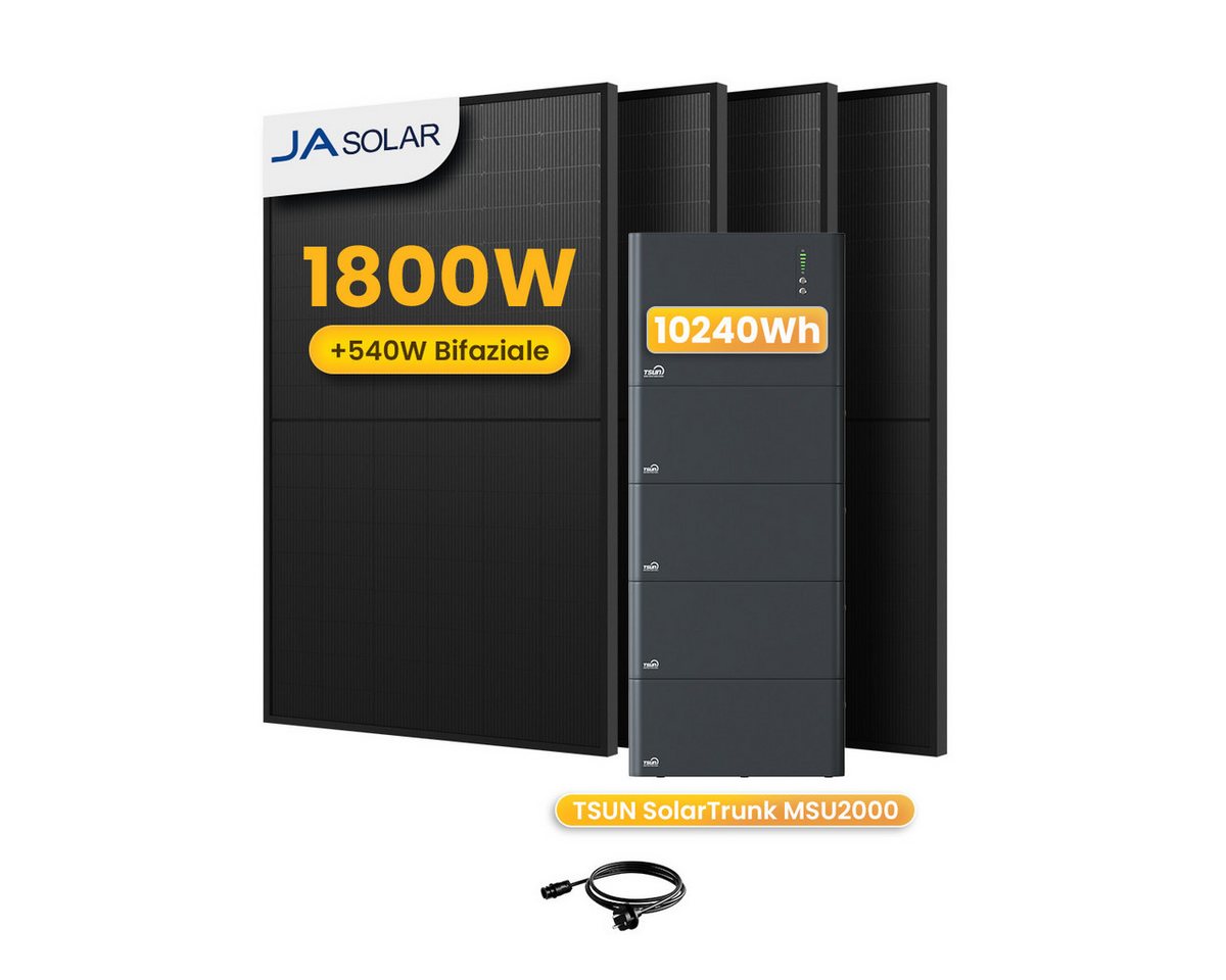 Tsun Balkonkraftwerk 1800W TSUN SolarTrunk MSU2000, All-in-One Speicher mit Zusatzakkus, (4x JASolar 450Wp Full Black im Lieferumfang enthalten), Integrierter Hybrid Mikrowechselrichter von Tsun