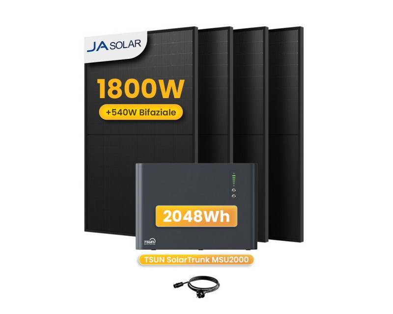 Tsun Balkonkraftwerk 1800W TSUN SolarTrunk MSU2000, All-in-One Speicher mit Zusatzakkus, (4x JASolar 450Wp Full Black im Lieferumfang enthalten), Integrierter Hybrid Mikrowechselrichter von Tsun