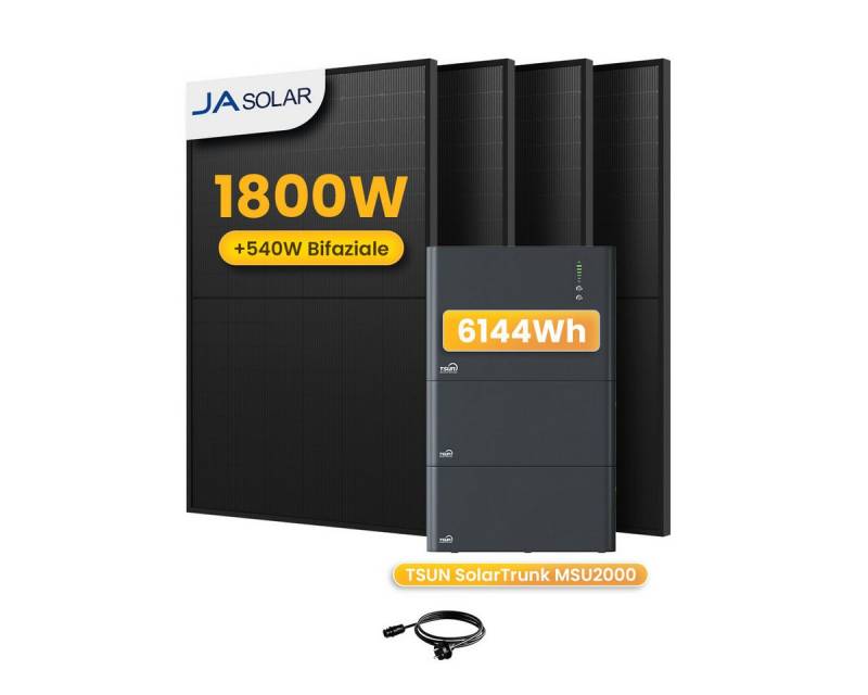 Tsun Balkonkraftwerk 1800W TSUN SolarTrunk MSU2000, All-in-One Speicher mit Zusatzakkus, (4x JASolar 450Wp Full Black im Lieferumfang enthalten), Integrierter Hybrid Mikrowechselrichter von Tsun