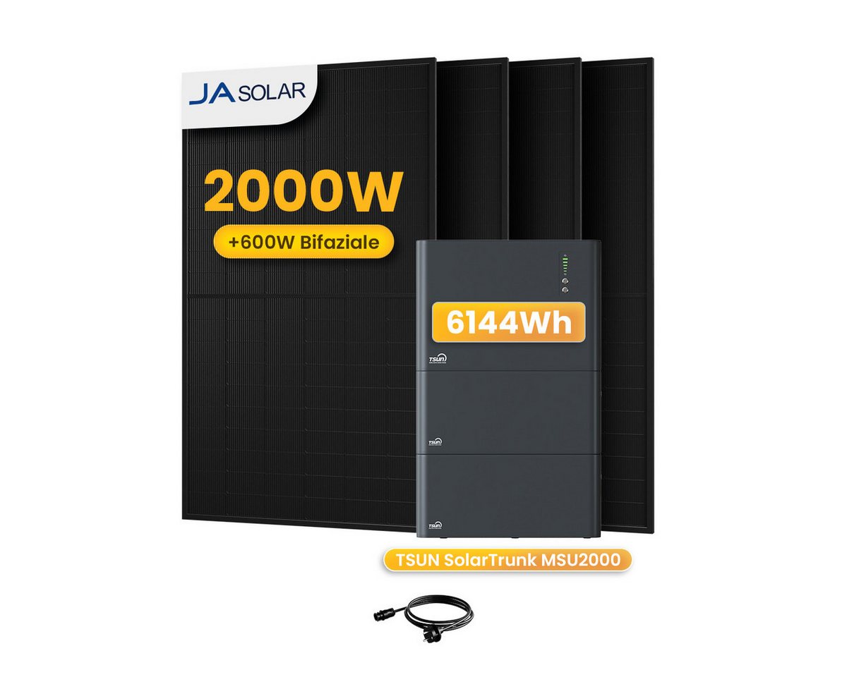 Tsun Balkonkraftwerk 2000W TSUN SolarTrunk MSU2000, All-in-One Speicher mit Zusatzakkus, (4x JASolar 500Wp Full Black im Lieferumfang enthalten), Integrierter Hybrid Mikrowechselrichter von Tsun