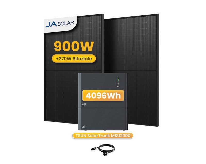 Tsun Balkonkraftwerk 900W TSUN SolarTrunk MSU2000, All-in-One Speicher mit Zusatzakku, (2x JASolar 450Wp Full Black im Lieferumfang enthalten), Integrierter Hybrid Mikrowechselrichter von Tsun