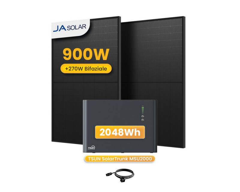 Tsun Balkonkraftwerk 900W TSUN SolarTrunk MSU2000, All-in-One Speicher mit Zusatzakku, (2x JASolar 450Wp Full Black im Lieferumfang enthalten), Integrierter Hybrid Mikrowechselrichter von Tsun