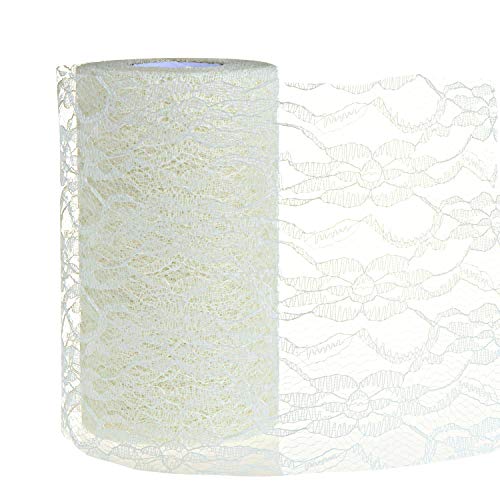 TsunNee 15 cm x 22 m Blumen-Spitzen-Tischläufer, Spitzen-Stuhlschärpe, Spitzen-Tutu-Material, Spitzen-Schleife für DIY, Hochzeit, Party, Stuhl, Tischkunst, Handwerk, Dekoration, cremefarben von TsunNee