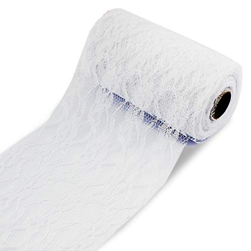 TsunNee 15 cm x 22 m Blumenspitze Rolle Tischläufer, Spitze Stuhl Schärpe, Spitze Tutu Material, Spitze Schleife für DIY Hochzeit Party Stuhl Tischkunst Handwerk Dekor, weiß von TsunNee