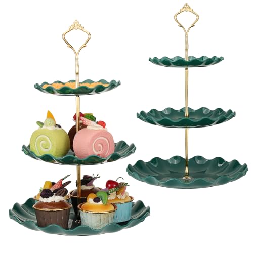 TsunNee 2 Stück 3-stöckiger Kuchenständer Cupcake-Halter, Dessertteller Kuchen Obst Kekse Süßigkeiten Display Turm Servierplatte, Gebäck gestuftes Serviertablett für Hochzeit Geburtstag Babyparty von TsunNee