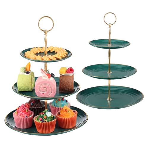 TsunNee 2 Stück 3-stöckiger Kuchenständer Cupcake-Halter, Dessertteller Kuchen Obst Kekse Süßigkeiten Display Turm Servierplatte, Gebäck gestuftes Serviertablett für Hochzeit Geburtstag Babyparty von TsunNee