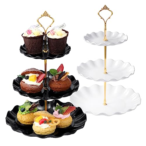 TsunNee 2 Stück 3-stöckiger Kuchenständer Cupcake-Halter, Dessertteller Kuchen Obst Kekse Süßigkeiten Display Turm Servierplatte, Gebäck gestuftes Serviertablett für Hochzeit Geburtstag Babyparty von TsunNee