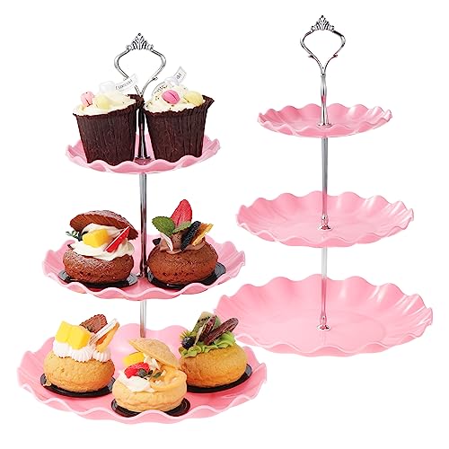 TsunNee 2 Stück 3-stöckiger Kuchenständer Cupcake-Halter, Dessertteller Kuchen Obst Kekse Süßigkeiten Display Turm Servierplatte, Gebäck gestuftes Serviertablett für Hochzeit Geburtstag Babyparty von TsunNee