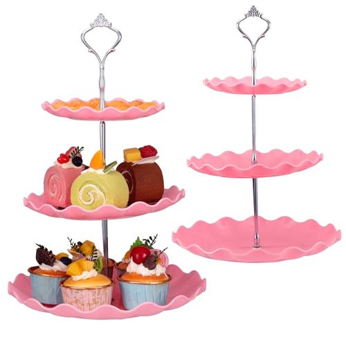 TsunNee 2 Stück 3-stöckiger Kuchenständer Cupcake-Halter, Dessertteller Kuchen Obst Kekse Süßigkeiten Display Turm Servierplatte, Gebäck gestuftes Serviertablett für Hochzeit Geburtstag Babyparty von TsunNee