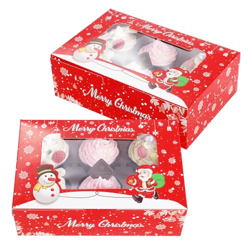 TsunNee 20 Stück Weihnachts-Cupcake-Schachteln, Cupcake-Träger mit Fenster, Weihnachts-Leckerli-Boxen, Geschenkboxen, Weihnachtsplätzchen, Geschenk-Backbox für Gebäck, Cupcakes, Brownies, Donuts, von TsunNee