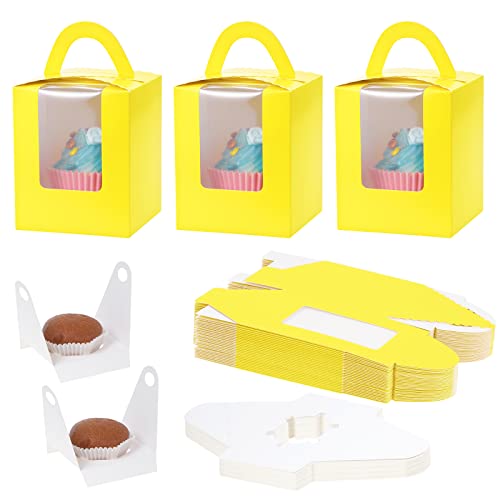 TsunNee 30 Stück Kuchenboxen einzelne Cupcake-Boxen mit Griffen, Papier Bäckerei Boxen mit Fenster, einzelne Cupcake-Tragetasche, Gebäckboxen, Leckerli-Boxen für Weihnachten Babyparty Hochzeit Party von TsunNee