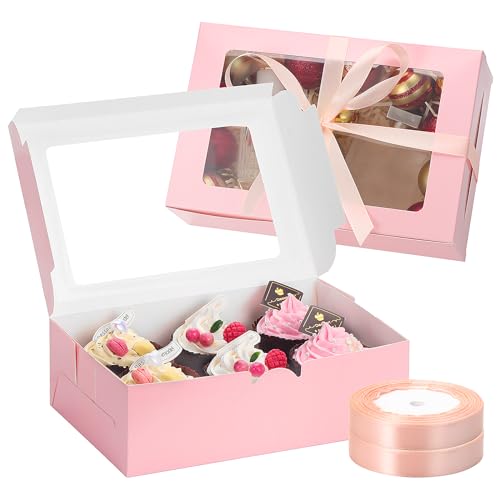 TsunNee Cupcake-Box mit 6 Löchern, 20 Stück, Cupcake-Box mit Einsatz, Papier-Bäckerei-Box, Papier-Leckerli-Box für Weihnachten, Babyparty, Hochzeit, Partygeschenke von TsunNee