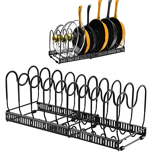 TsunNee Erweiterbare Pfannen Organizer Rack, Pfannen und Deckel Organizer mit 10 Trennwänden, Speisekammerschrank Backgeschirr Deckel Plattenhalter, Schwarz von TsunNee