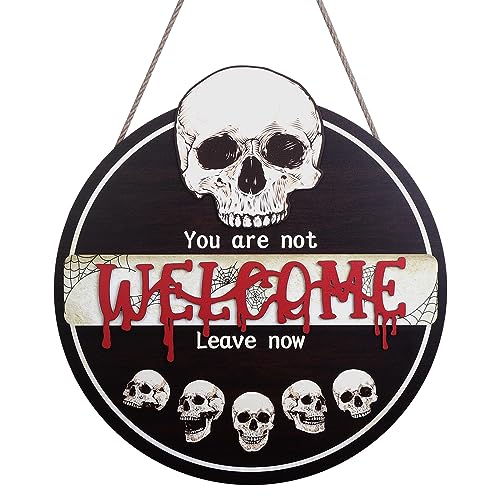 TsunNee Hölzerne Halloween-Türschild, gruseliger Totenkopf, Halloween-Wandbehang, rundes Halloween-Holz-Türschild, Dekoration für Bauernhaus, Zuhause, Veranda, hängendes Geschenk, Bar, Outdoor, von TsunNee