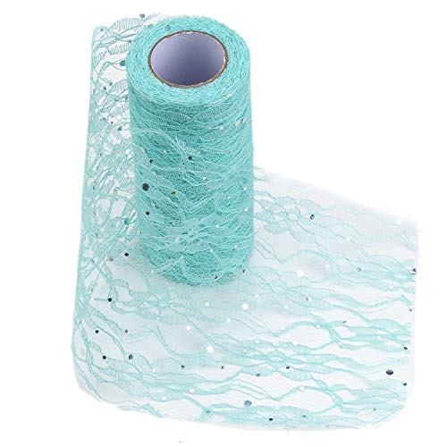 TsunNee Lace Chair Sash, Spitzen Tischläufer, Tutu-Material, Spitzenschleife für Hochzeitstischdekoration, 15cm x 9,1m, Pailletten, Tiffany-Grün von TsunNee