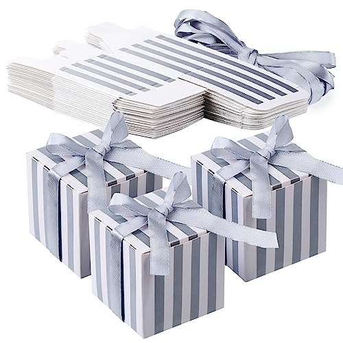 TsunNee Square Paper Candy Box, süße Hochzeitsbevorzugungskästen, gestreifte Party-Geschenkbox, kreative Papier-Geschenkboxen (Silber) von TsunNee