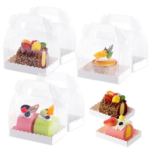 TsunNee 20 Stück kleine transparente Kuchenschachteln mit Tablett, Bäckerei-Verpackung, rechteckige Geschenkbox für Weihnachten, Hochzeit, Geburtstag, Party, Babyparty, Gastgeschenke von TsunNee