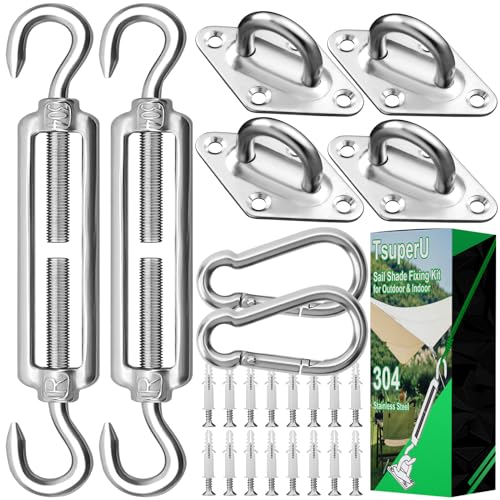 Sonnensegel Befestigung Set Garten Zubehör 304 Karabinerhaken Edelstahl Spannschloss M6, für Befestigung Sonnensegel Dreieckig Rechteckig Spanner Pergola Balkon Wasserdicht Befestigungsset 40 Stück von TsuperU