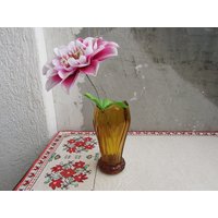 Vintage Bernstein Glas Vase 1980Er Jahre, Schwere Vase, Souvenir Vase, Blumenhalter, Sammler Geschenkidee, Home Decor von TsveteHeArt