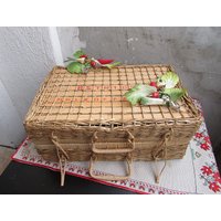 Vintage Gewebter Weidenkorb Koffer, Rattan Picknick Kofferkorb, Korb Aufbewahrungsbox Mit Iid, Aufbewahrung von TsveteHeArt