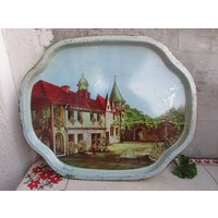 Vintage Metall Servieren Tablett, Retro Schloss Design in Alte Serviertablett, Verwenden Zu Dienen Oder Dekoration, Tisch Akzent Vintage Metall Servieren Tablett, Retro Schloss Design in Alte Serviertablett, Verwenden Zu Dienen Oder Dekoration, Tisch Akzent von TsveteHeArt