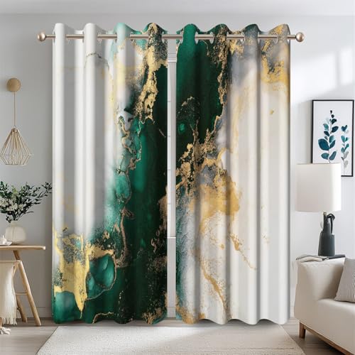 Ttincceer 107x160cm Dunkelgrüner Marmor Verdunkelungsvorhänge für Wohnzimmer Luxus Dunkelgrün Weiß Textur Zimmer Verdunkelung Vorhänge Modern Abstrakt Thermisch Isoliert Fenster Vorhänge 2 Panels von Ttincceer