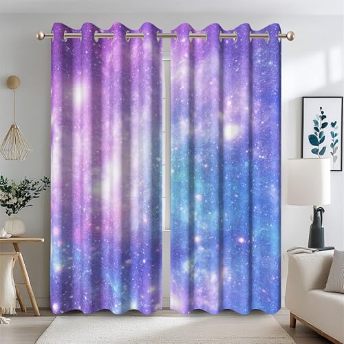 Ttincceer 117x138cm Galaxy Blackout Vorhang für Schlafzimmer Blau Lila Nebel Außenraum Verdunkelung Fenster Vorhänge Träumendes Universum Bedroom Vorhänge Thermisch Isolierte 2 Panels von Ttincceer