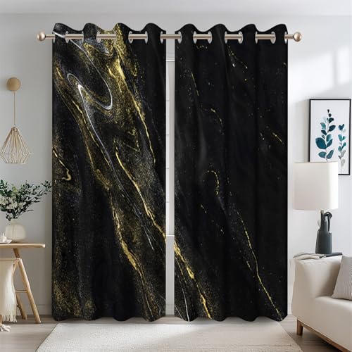 Ttincceer 117x229cm Schwarzer Marmor Blackout Vorhänge Abstrakt Schwarz Gold Textur Marmor Zimmer Verdunkelung Vorhänge für Schlafzimmer Moderne Kunst Luxus Fenster Vorhang Wärmeisoliert 2 Panels von Ttincceer
