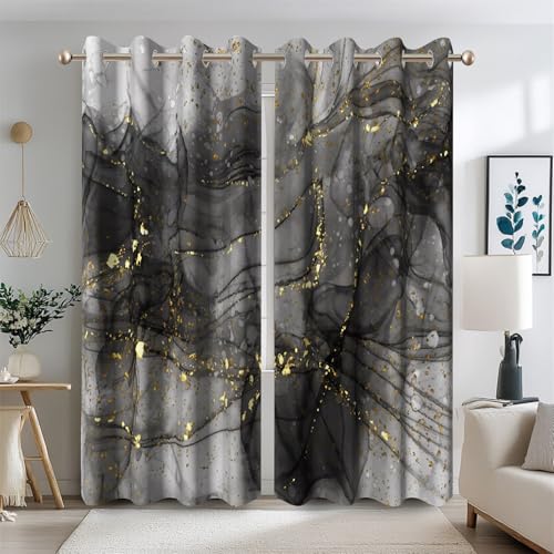 Ttincceer 135x245cm Grau Marmor Blackout Vorh채nge f체r Wohnzimmer Luxus Grau mit Gold Textur Fenster Dekorative Vorh채nge Rauschunterdr체ckung Moderne Lichtblockierung Vorh채nge 2 Panels von Ttincceer